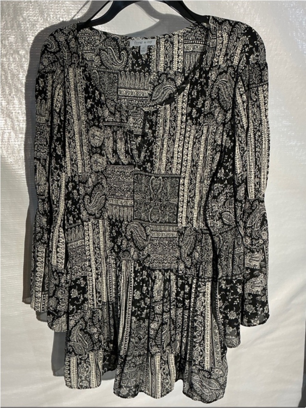 Black & White Paisley Tiered Skater Skirt by Floral & Ivy